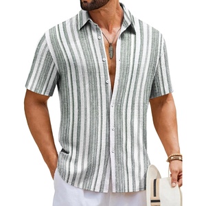image:imageCOOFANDY Mens Short Sleeve Casual Shirts Button Down Striped Summer Shirts Textured Vacation Beach ShirtB WhiteDark Grey