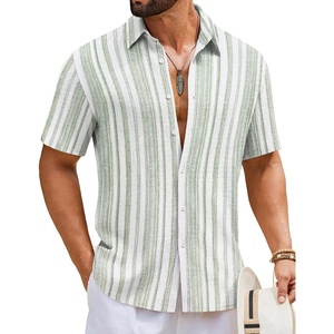 image:imageCOOFANDY Mens Short Sleeve Casual Shirts Button Down Striped Summer Shirts Textured Vacation Beach ShirtB WhiteLight Green
