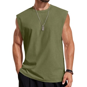 image:imageCOOFANDY Mens Sleeveless Shirts 100 Cotton Workout Tank Tops Cut Off Shirts Gym Muscle Loose Fit TeeArmy Green