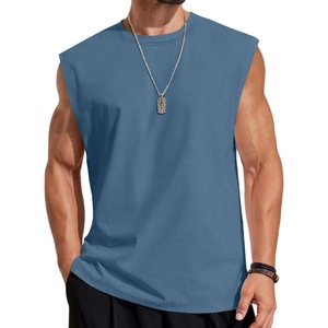 image:imageCOOFANDY Mens Sleeveless Shirts 100 Cotton Workout Tank Tops Cut Off Shirts Gym Muscle Loose Fit TeeGrey Blue