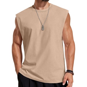 image:imageCOOFANDY Mens Sleeveless Shirts 100 Cotton Workout Tank Tops Cut Off Shirts Gym Muscle Loose Fit TeeKhaki