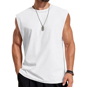 image:imageCOOFANDY Mens Sleeveless Shirts 100 Cotton Workout Tank Tops Cut Off Shirts Gym Muscle Loose Fit TeePearl White