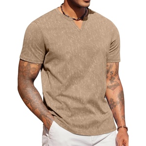 image:imageCOOFANDY Mens T Shirts V Neck 100 Cotton Short Sleeve Casual Summer Vintage Tee ShirtKhaki