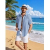 image:imageCOOFANDY Linen Shirts for Men Short Sleeve Button Down Shirt Casual Beach Summer Vacation Shirt with PocketLight Blue