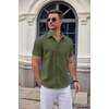image:imageCOOFANDY Men Button Down Shirt Short Sleeve Casual Shirts Printed Dress Shirt with PocketDark Army Green