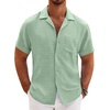 image:imageCOOFANDY Men Short Sleeve Button Down Shirts Summer Linen Textured Shirt Casual Beach Tops with Pocket01sage Green
