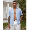 image:imageCOOFANDY Men Short Sleeve Button Down Shirts Summer Linen Textured Shirt Casual Beach Tops with Pocket02light Blue