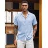 image:imageCOOFANDY Men Short Sleeve Button Down Shirts Summer Linen Textured Shirt Casual Beach Tops with Pocket02light Blue
