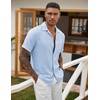 image:imageCOOFANDY Men Short Sleeve Button Down Shirts Summer Linen Textured Shirt Casual Beach Tops with Pocket02light Blue