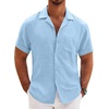 image:imageCOOFANDY Men Short Sleeve Button Down Shirts Summer Linen Textured Shirt Casual Beach Tops with Pocket02light Blue