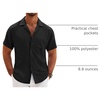 image:imageCOOFANDY Men Short Sleeve Button Down Shirts Summer Linen Textured Shirt Casual Beach Tops with PocketBlack