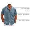 image:imageCOOFANDY Men Short Sleeve Button Down Shirts Summer Linen Textured Shirt Casual Beach Tops with PocketDark Blue