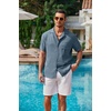 image:imageCOOFANDY Men Short Sleeve Button Down Shirts Summer Linen Textured Shirt Casual Beach Tops with PocketDark Blue