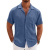 image:imageCOOFANDY Men Short Sleeve Button Down Shirts Summer Linen Textured Shirt Casual Beach Tops with PocketDenim Blue
