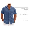 image:imageCOOFANDY Men Short Sleeve Button Down Shirts Summer Linen Textured Shirt Casual Beach Tops with PocketDenim Blue
