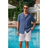 image:imageCOOFANDY Men Short Sleeve Button Down Shirts Summer Linen Textured Shirt Casual Beach Tops with PocketDenim Blue