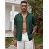 image:imageCOOFANDY Men Short Sleeve Button Down Shirts Summer Linen Textured Shirt Casual Beach Tops with PocketGreen