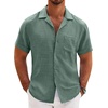 image:imageCOOFANDY Men Short Sleeve Button Down Shirts Summer Linen Textured Shirt Casual Beach Tops with PocketGrey Green