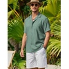 image:imageCOOFANDY Men Short Sleeve Button Down Shirts Summer Linen Textured Shirt Casual Beach Tops with PocketGrey Green