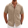 image:imageCOOFANDY Men Short Sleeve Button Down Shirts Summer Linen Textured Shirt Casual Beach Tops with PocketKhaki