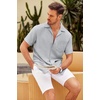 image:imageCOOFANDY Men Short Sleeve Button Down Shirts Summer Linen Textured Shirt Casual Beach Tops with PocketLight Gray