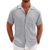 image:imageCOOFANDY Men Short Sleeve Button Down Shirts Summer Linen Textured Shirt Casual Beach Tops with PocketLight Gray