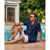 image:imageCOOFANDY Men Short Sleeve Button Down Shirts Summer Linen Textured Shirt Casual Beach Tops with PocketNavy Blue