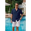 image:imageCOOFANDY Men Short Sleeve Button Down Shirts Summer Linen Textured Shirt Casual Beach Tops with PocketNavy Blue