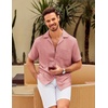 image:imageCOOFANDY Men Short Sleeve Button Down Shirts Summer Linen Textured Shirt Casual Beach Tops with PocketPink