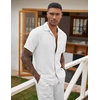 image:imageCOOFANDY Men Short Sleeve Button Down Shirts Summer Linen Textured Shirt Casual Beach Tops with PocketWhite