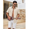 image:imageCOOFANDY Mens Button Down Shirt Short Sleeve Cotton Casual Summer Shirts Beach Vacation Linen Shirts for MenBeige