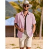 image:imageCOOFANDY Mens Button Down Shirt Short Sleeve Cotton Casual Summer Shirts Beach Vacation Linen Shirts for MenIcy Pink