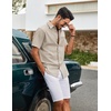 image:imageCOOFANDY Mens Button Down Shirt Short Sleeve Cotton Casual Summer Shirts Beach Vacation Linen Shirts for MenKhaki