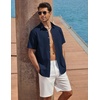 image:imageCOOFANDY Mens Button Down Shirt Short Sleeve Cotton Casual Summer Shirts Beach Vacation Linen Shirts for MenNavy Blue
