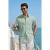 image:imageCOOFANDY Mens Button Down Shirt Short Sleeve Cotton Casual Summer Shirts Beach Vacation Linen Shirts for MenSage Green