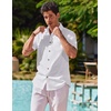 image:imageCOOFANDY Mens Button Down Shirt Short Sleeve Cotton Casual Summer Shirts Beach Vacation Linen Shirts for MenWhite