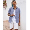 image:imageCOOFANDY Mens Button Down Shirts Short Sleeve Casual Summer Beach Vacation Wedding Shirt with PocketBlue Grey