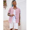 image:imageCOOFANDY Mens Button Down Shirts Short Sleeve Casual Summer Beach Vacation Wedding Shirt with PocketDeep Pink