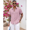 image:imageCOOFANDY Mens Button Down Shirts Short Sleeve Casual Summer Beach Vacation Wedding Shirt with PocketDeep Pink