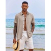 image:imageCOOFANDY Mens Button Down Shirts Short Sleeve Casual Summer Beach Vacation Wedding Shirt with PocketKhaki  Light Brown Plaid
