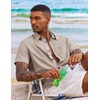 image:imageCOOFANDY Mens Button Down Shirts Short Sleeve Casual Summer Beach Vacation Wedding Shirt with PocketKhaki  Light Brown Plaid