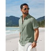 image:imageCOOFANDY Mens Button Down Short Sleeve Linen Shirt Casual Summer Beach Vacation ShirtsArmy Green