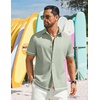 image:imageCOOFANDY Mens Button Down Short Sleeve Linen Shirt Casual Summer Beach Vacation ShirtsLight Green