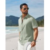 image:imageCOOFANDY Mens Button Down Short Sleeve Linen Shirt Casual Summer Beach Vacation ShirtsLight Green