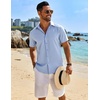 image:imageCOOFANDY Mens Button Down Short Sleeve Shirt Casual Beach Linen Shirts Wedding Summer Vacation ShirtClear Blue