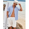 image:imageCOOFANDY Mens Button Down Short Sleeve Shirt Casual Beach Linen Shirts Wedding Summer Vacation ShirtClear Blue