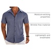 image:imageCOOFANDY Mens Button Down Short Sleeve Shirt Casual Beach Linen Shirts Wedding Summer Vacation ShirtDark Blue