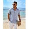 image:imageCOOFANDY Mens Button Down Short Sleeve Shirt Casual Beach Linen Shirts Wedding Summer Vacation ShirtDemin Blue