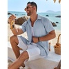image:imageCOOFANDY Mens Button Down Short Sleeve Shirt Casual Beach Linen Shirts Wedding Summer Vacation ShirtLight Blue