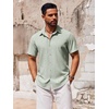 image:imageCOOFANDY Mens Button Down Short Sleeve Shirt Casual Beach Linen Shirts Wedding Summer Vacation ShirtLight Green